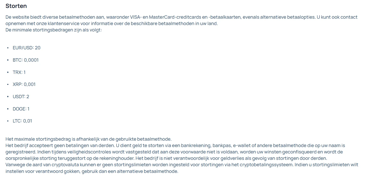Actuele SpinDog betaalomgeving met beschikbare betaalmethoden